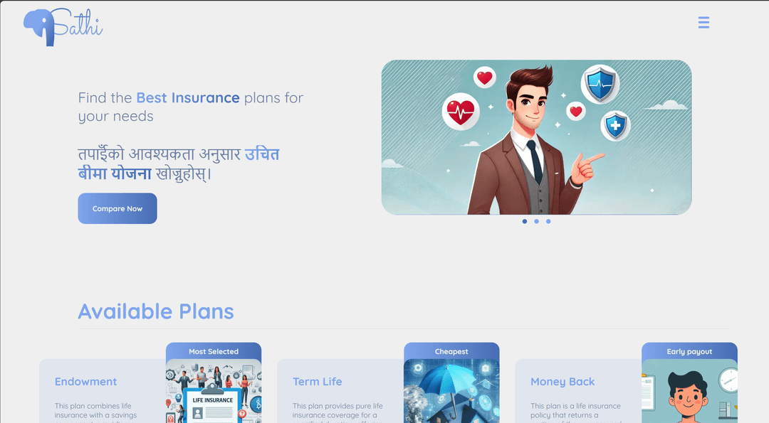 Insurance Policy Comparison Web App "Insurance-Sathi" screenshot 1